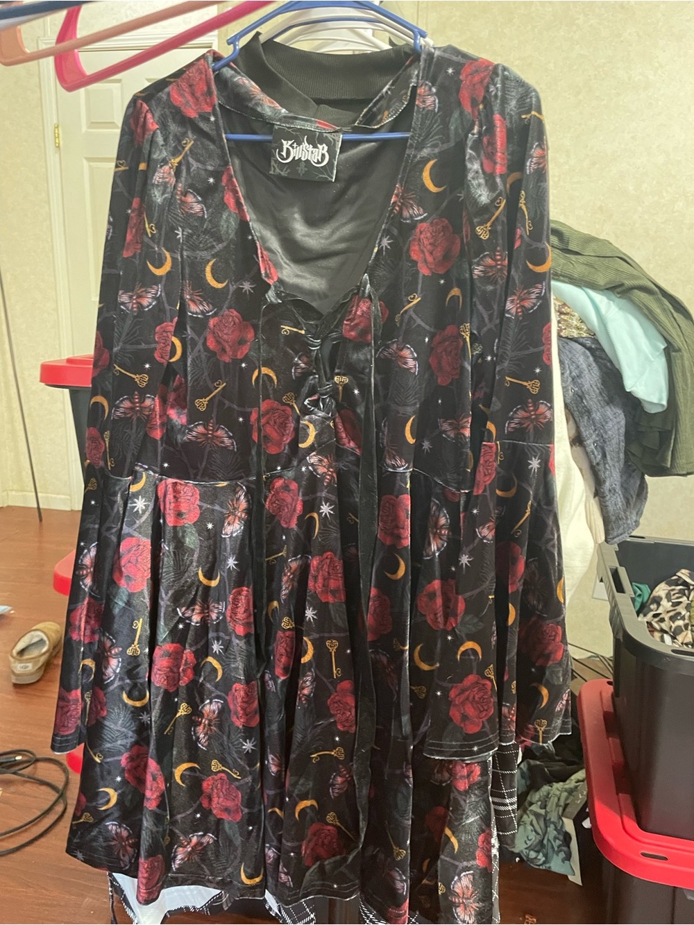 Killstar Black Velvet Rose & Crescent Moon Skater Skirt